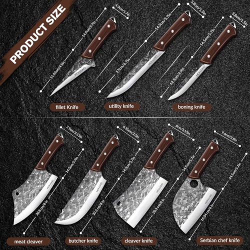 14PCS Auspicious Cloud Butcher Knife Set with Roll Bag - Hand Forged High Carbon Steel