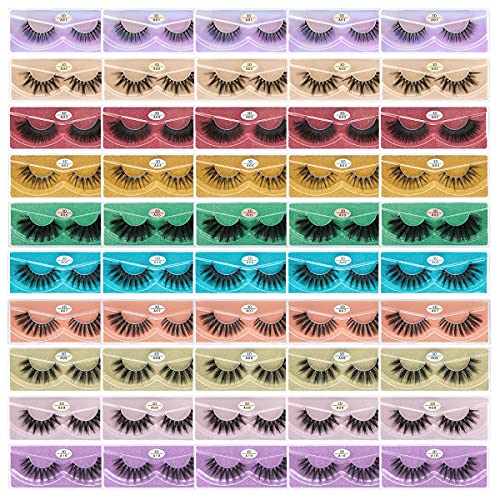 Faux Mink Lashes Bulk 50 Pairs with 10 Styles - Mixed Natural Look 10-20mm