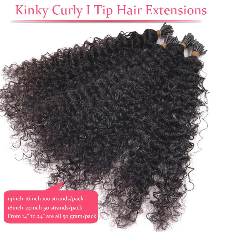I Tip Hair Extensions 20 Inch Human Hair Kinky Curly 50g 50 Strands - Cold Fusion Micro Link
