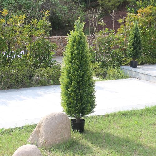 48 Inch Artificial Cedar Topiary Tree - UV Resistant Faux Bush for Outdoor & Indoor Decor Variation of THIS listing