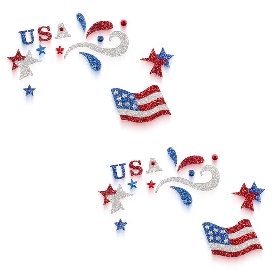 USA Flag Stars Face Stickers Patriotic Face Gems Face Jewels Self-Adhesive Festival Star Rhinestone Stickers for Face, Eye, Makeup, Stick on Gems,4th July Costume Accessories 2PCS (Style 1)