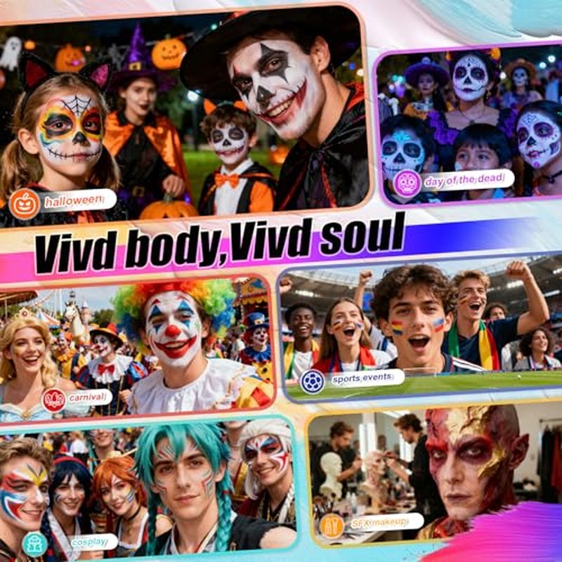 14 Colors Face Body Paint Kit Professional Water Based Face Painting for Adults and Kids Multi-Color Special Effects Makeup Set for Halloween Christmas Party Cosplay 0.7OZ Each