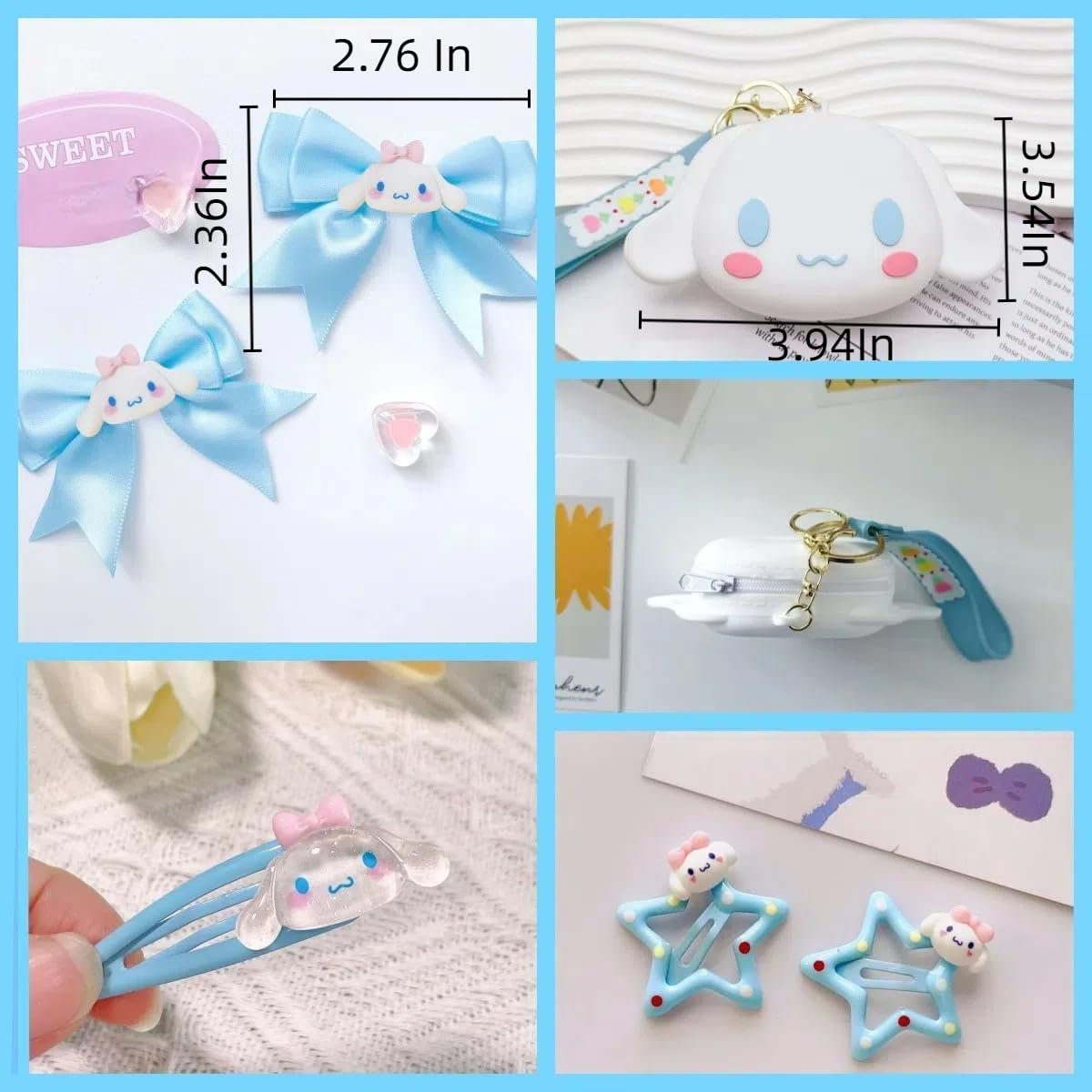 WINBBY 117Pcs Kawaii Cute Stuff Gifts Set Include Headband,Pouch, Hair Band, Hair Ties & Clips,Hairpin, Stickers,Necklace,Bracelet, Keychain(Blue)