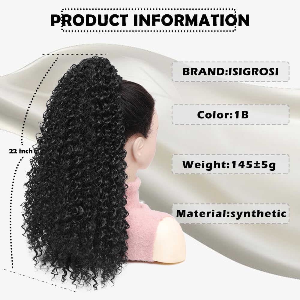 Drawstring Ponytail Extension for Black Women Deep Curly 20 Inch Afro Kinky Curly Clip in Pony Tails Hair Extensions Curly Synthetic Soft Fluffy Ponytail for Daily Use