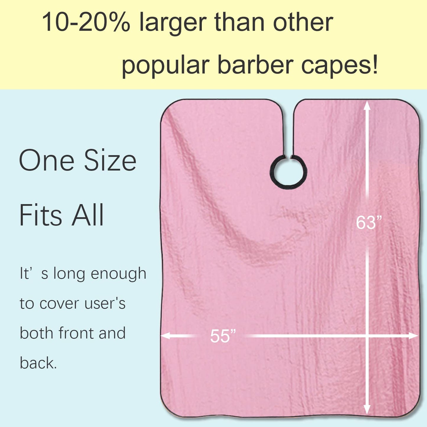 Iusmnur Barber Cape, Professional Hair Salon Cape with Adjustable Metal Clip, Shampoo Hair Cutting Cape for Barbers and Stylists - 55 x 63 inches (Pink)