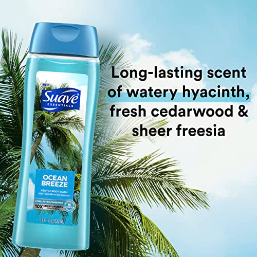 Suave Essentials Ocean Breeze Body Wash 6 Pack - Fresh Oil Blend, Vitamin E & Algae, Old Packaging