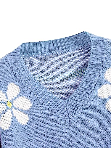 Girls' Floral Print V-Neck Cropped Sweater Jumper - 12 Years, Blue