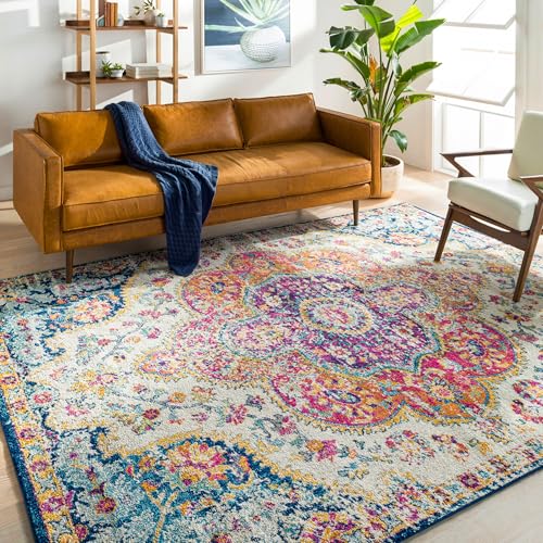 Livabliss 6'7" x 9" Orange Vintage Boho Area Rug - Fuchsia Mustard Blue