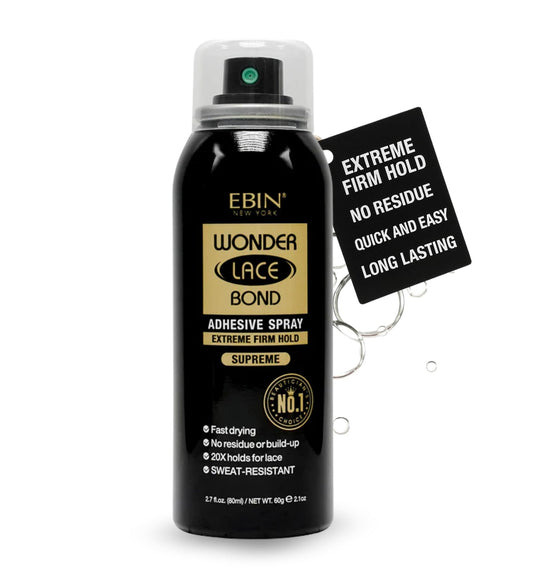EBIN Wonder Lace Bond Spray Wig Adhesive Supreme 2.7 oz by EBIN NEW YORK — Strong Hold, Sweat Resistant, Clear Finish— Lace Front Wig Spray Glue with Precision Nozzle for Seamless Application (1 Pack)
