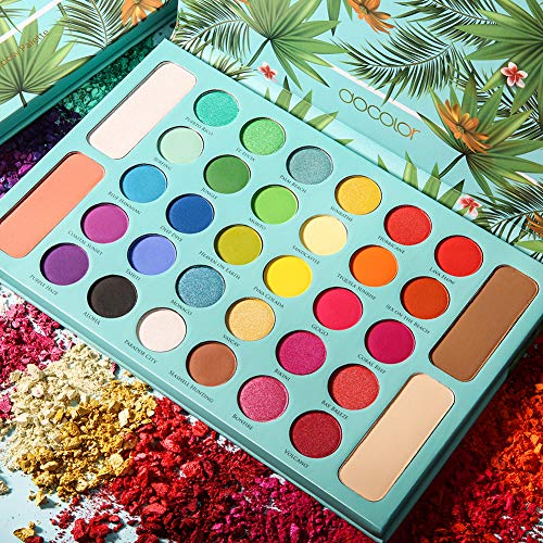 Docolor 19Pcs Bastet Cat Makeup Brushes Set + 34 Colors Tropical Eeyshadow Palette Ultra Pigmented Matte Shimmer Metallic Natural Blendable Soft Cream Powder Long Lasting Waterproof Make Up Eye Shadow