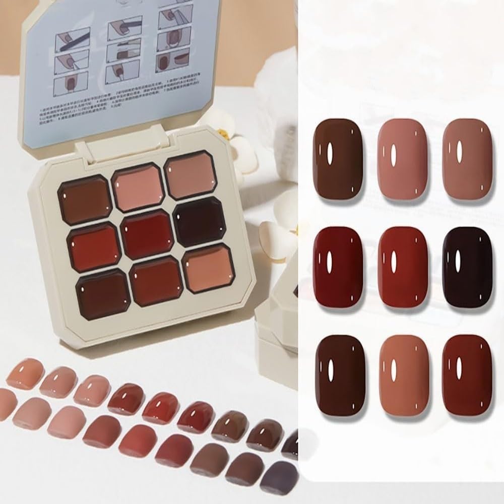 Creamy Colorful Nail Polish Set, olid Cream Gel Polish Palette, for Women&Girls&Friend DIY Home，Nine-Square Grid Solid Gel Glue Nail Polish (I)