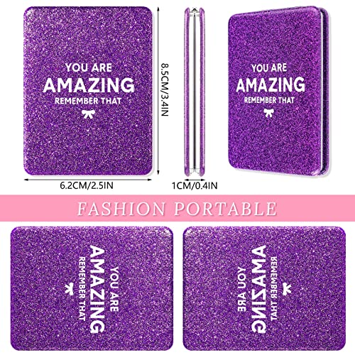 Panelee 8 Pcs Inspirational Compact Mirrors Bulk Glitter Square 1x/ 2X Double Sided Cosmetic Pocket Mirror Folding PU Leather Small Women Day Gift for Women Coworker Employee Sisterhood Party Favor