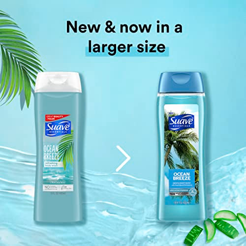 Suave Essentials Ocean Breeze Body Wash 6 Pack - Fresh Oil Blend, Vitamin E & Algae, Old Packaging