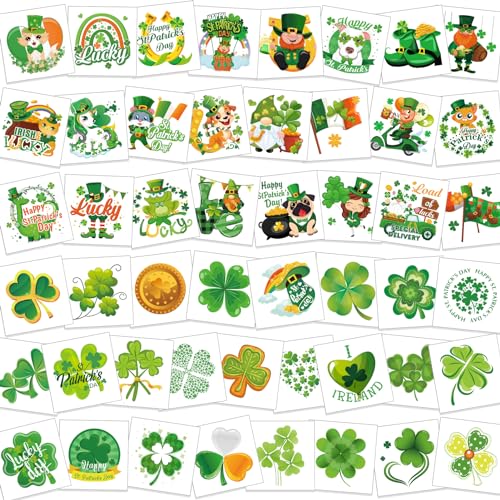 HOWAF 98pcs St. Patrick's Day Temporary Tattoos, 49 styles| St Patrick's Day Shamrock Temporary face stickers, Kiss Me I'm Irish Waterproof Tattoos Face Stickers Waterproof Party accessories