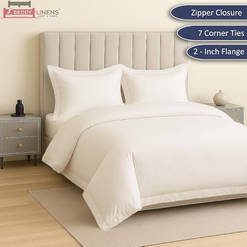 Super King Duvet Cover Set 108x98 White Egyptian Cotton with Hidden Zipper & Corner Ties