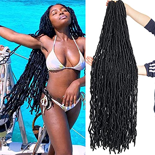Alaleibaby 44 Inch Faux Locs Crochet Hair - 6 Pack, Soft Goddess Braids 1B