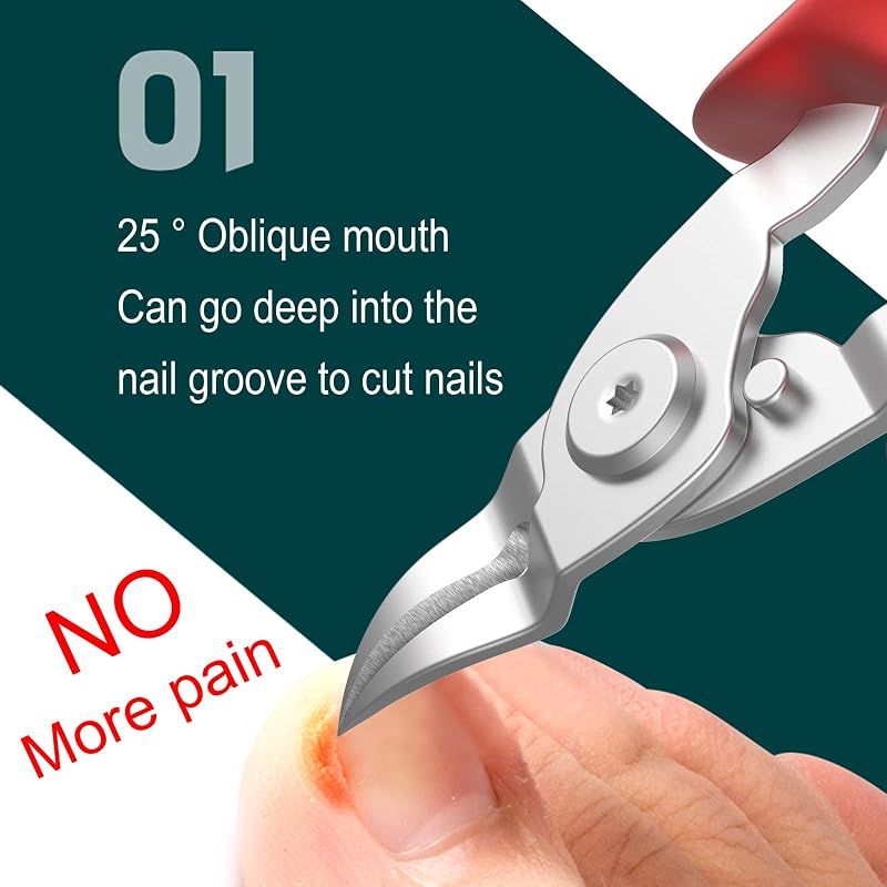Ingrown Toenail Clippers - Red, Long-Handle Curved Blade, Stainless Steel