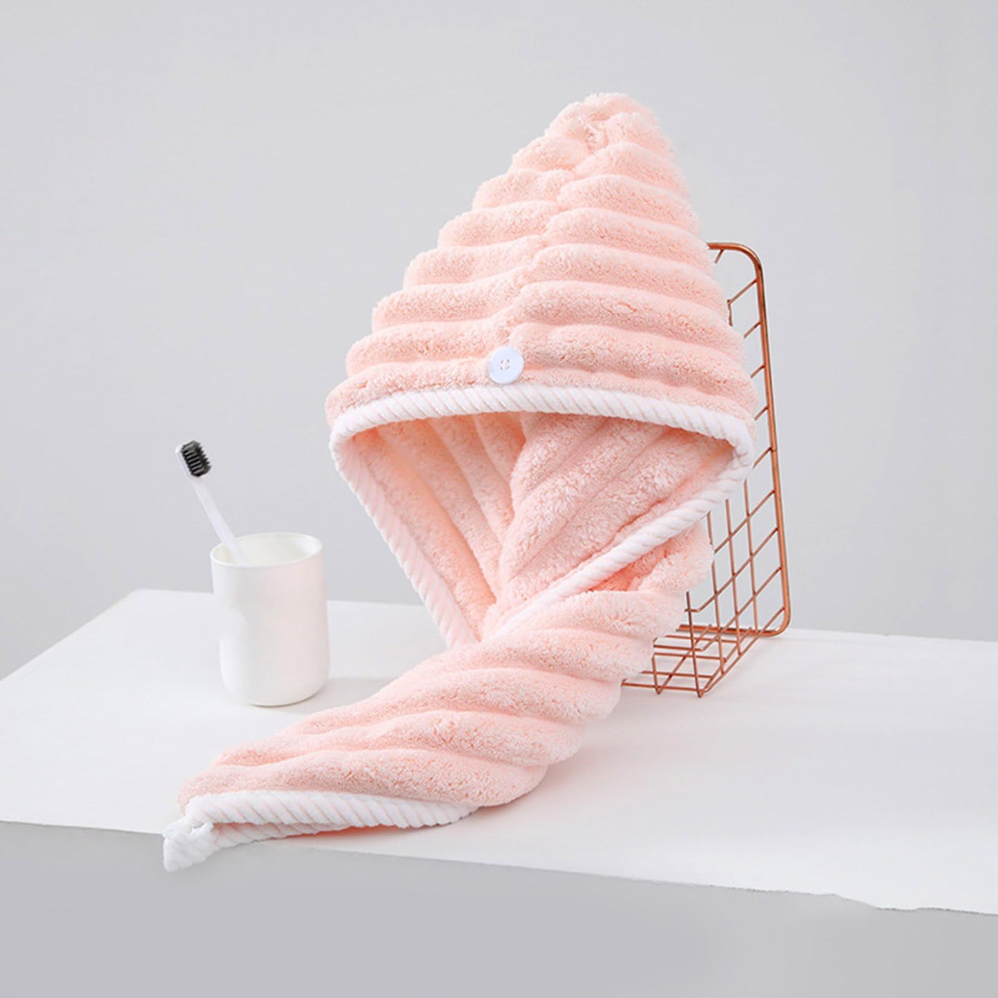 CAUNLA Super Absorbent Hair Towel Wrap for Wet Hair Quick Dry Microfiber Hair Towel with Button Shower Caps Bath Accessories