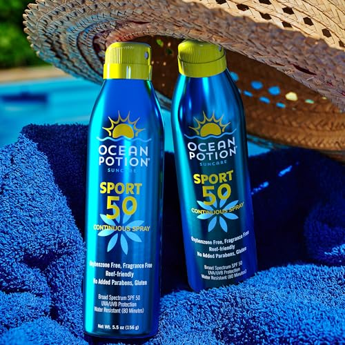 Ocean Potion Sport SPF 50 Continuous Spray 5.5 oz (Pack of 2) – Fragrance-Free, Water-Resistant