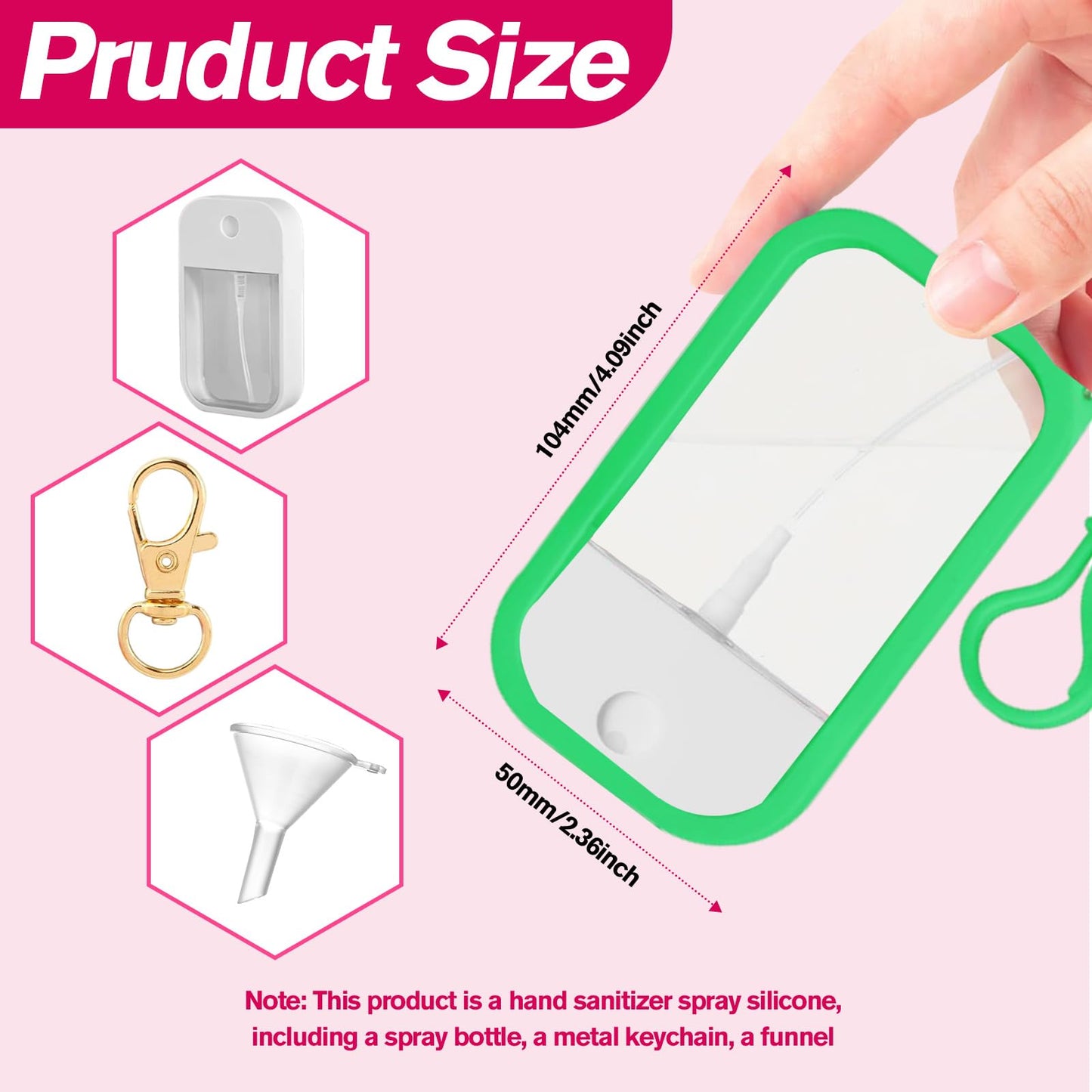 Silicone Case for Hand Sanitizer Spray 2025 Upgrade,Protective Case with Keychain,Non-Slip Grip,with Dust Cover& 50ml Portable Spray bottle&funnel,for Perfume, Body Care, Cosmetics