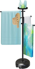 63 Inch Outdoor Pool Towel Rack with Built-In Tray and Wheels