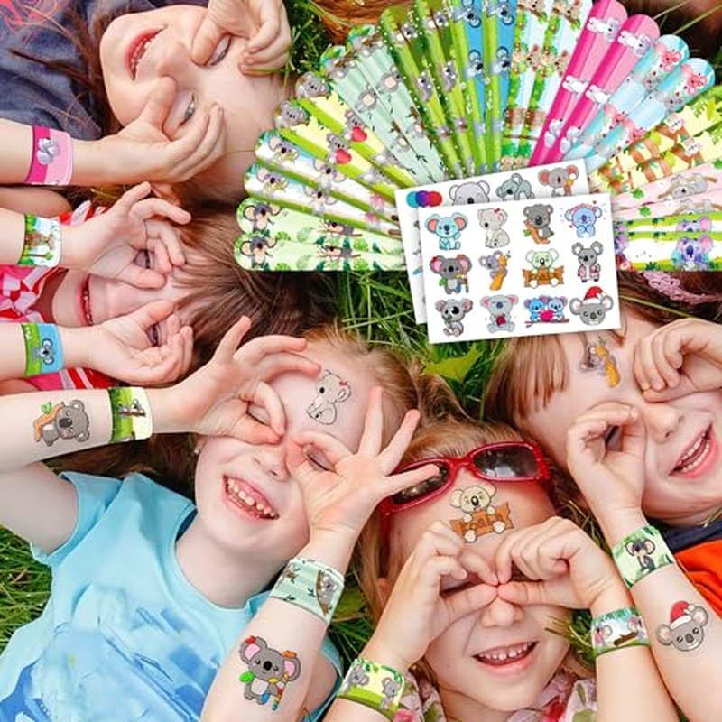 48 PCS Koala Party Set - 24 PCS Temporary Tattoos & 24 PCS Slap Bracelets - Adorable Koala-Themed Gifts for Kids, Girls, and Boys - Perfect for Birthdays, Baby Showers, Classroom Rewards & Decor