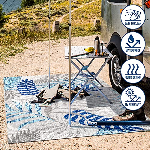 Indoor Outdoor Palm Leaf Area Rug - Gray Blue 5'3 x 7'7 Variation