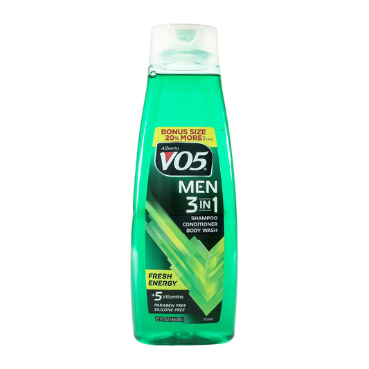 VO5 Alberto Men 3 in 1 Fresh Ocean Surge - 3 in 1 Shampoo Conditioner and Body Wash - With 5 Oils and 5 Vitamins - Energizing Ocean Scent - 15 oz