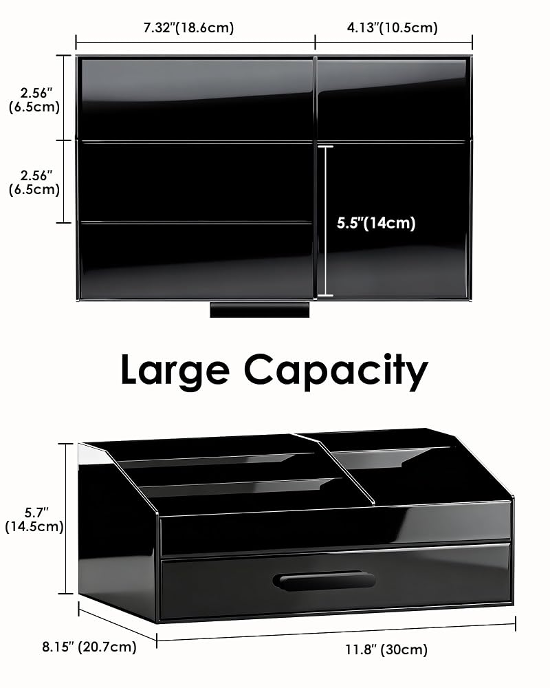 ProCase Cologne Organizer for Men - Acrylic Perfume Stand with Drawer (Black, 1 Layer)