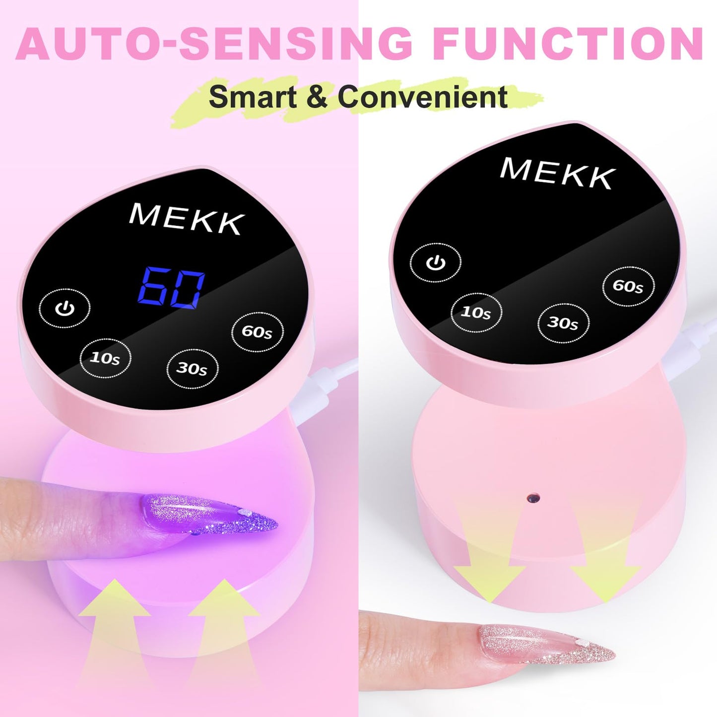 MEKK Mini UV Light for Nails,Peach-Shaped Mini LED Nail Lamp with Auto-Sensor,8 Beads,16W,4 Timer,Professional Single Finger UV Light for Gel Nails Small Gel Nail Lights for Salon & Home DIY Use-Pink