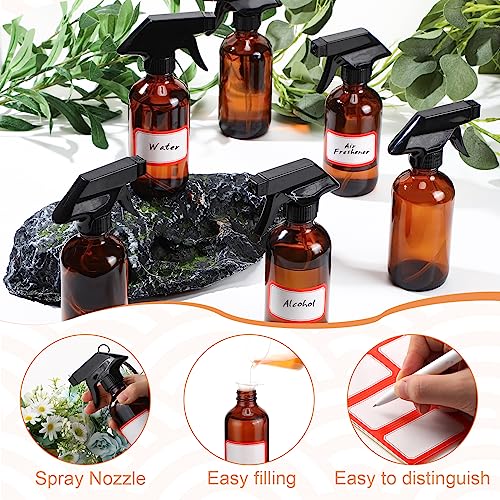 Norme Classic Amber 12 pcs 8 oz Glass Spray Bottles with Funnels & Labels