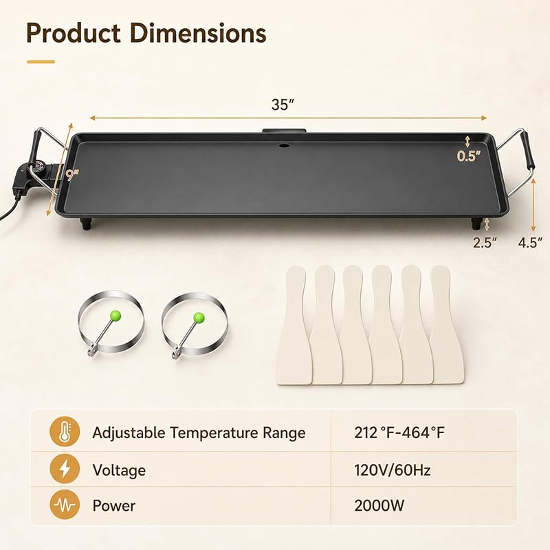 DORTALA 35" Extra Large Electric Griddle 2000W Nonstick Surface