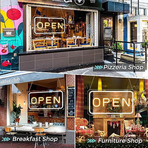 Yellow White Horizontal LED Open Sign 23x12 Inch - Bright Business Signage