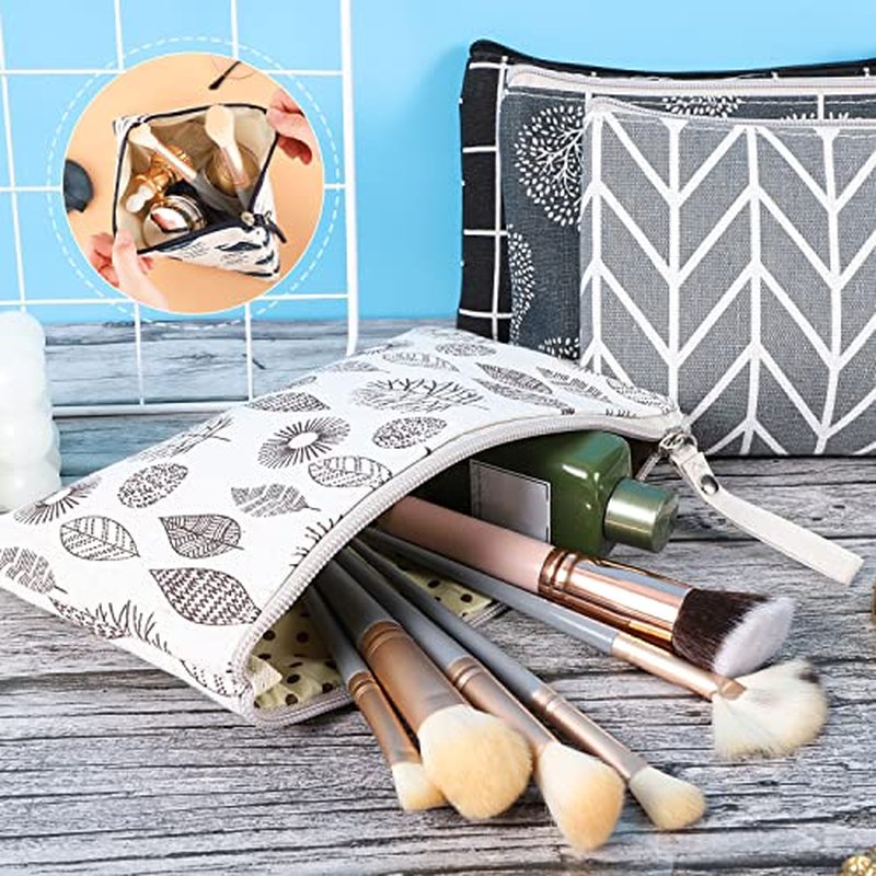 8 Pcs Canvas Cosmetic Bag, Multi-function Travel Makeup Bag Cosmetic Pouch with Zipper Travel Toiletry Bag Small Makeup Pouch Christmas Gifts Stocking Stuffers for Women
