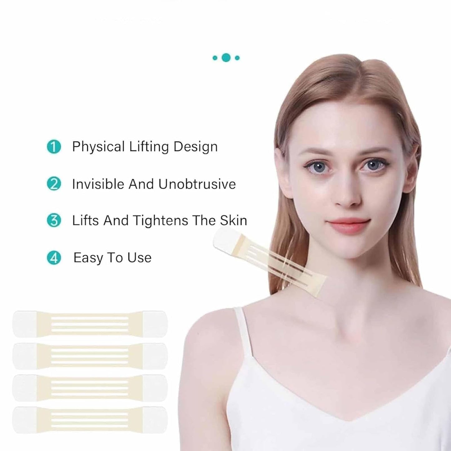 Face Neck Lifting Tape Invisible, Celestica Neck Tape, Patch Tightening Tapes for Necks Face Jaw, With 4 Elastic Bands and 20 Replacement Patch (Skin 1Set)