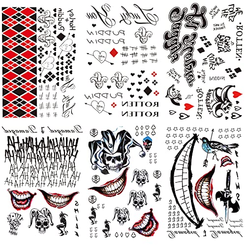 6 Sheets PADOUN Halloween Temporary Tattoo Stickers, Fake Tattoo Stickers for Men Women Full Body Bundle for Costume Cosplay Party Accessory, Large Size 8.2 x 11.6 inches