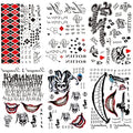 6 Sheets PADOUN Halloween Temporary Tattoo Stickers, Fake Tattoo Stickers for Men Women Full Body Bundle for Costume Cosplay Party Accessory, Large Size 8.2 x 11.6 inches