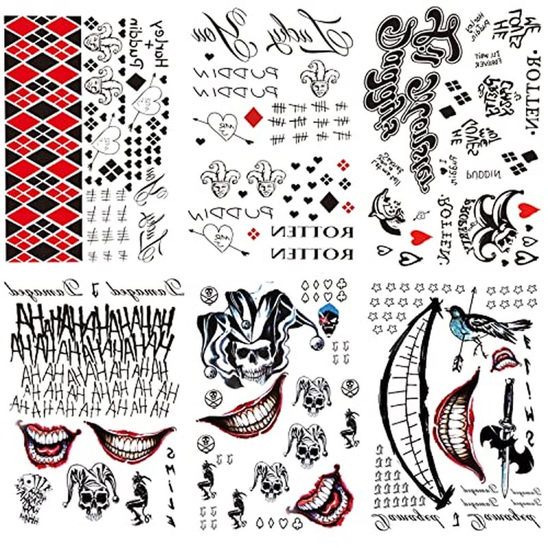 6 Sheets PADOUN Halloween Temporary Tattoo Stickers, Fake Tattoo Stickers for Men Women Full Body Bundle for Costume Cosplay Party Accessory, Large Size 8.2 x 11.6 inches