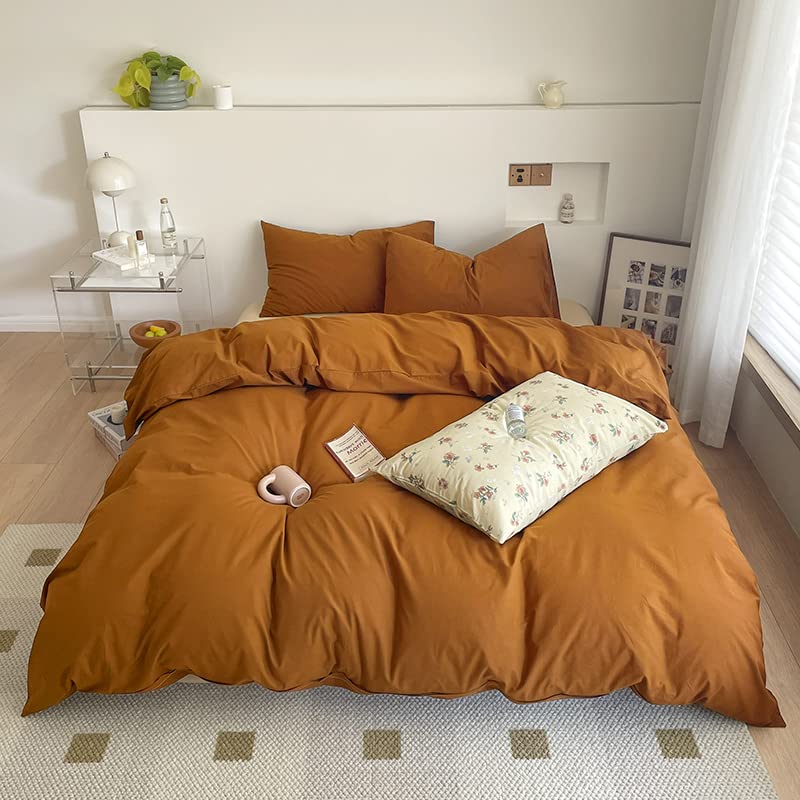 Pumpkin Color Queen Comforter Set - Rust Microfiber Bedding with Pillowcases