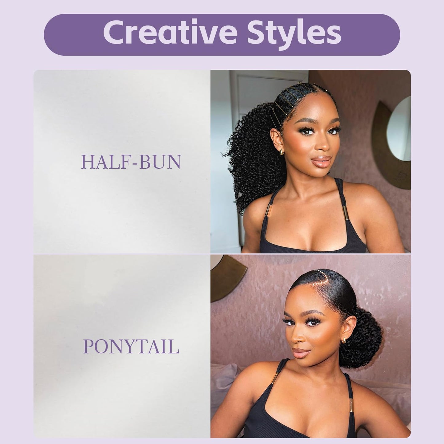 OQ Hair Afro Curly Half Wig Human Hair 180% Density 3 In 1 Beginner Friendly Glueless Wear and Go Kinky Curly Half Human Hair Wig for Women 20 Inch