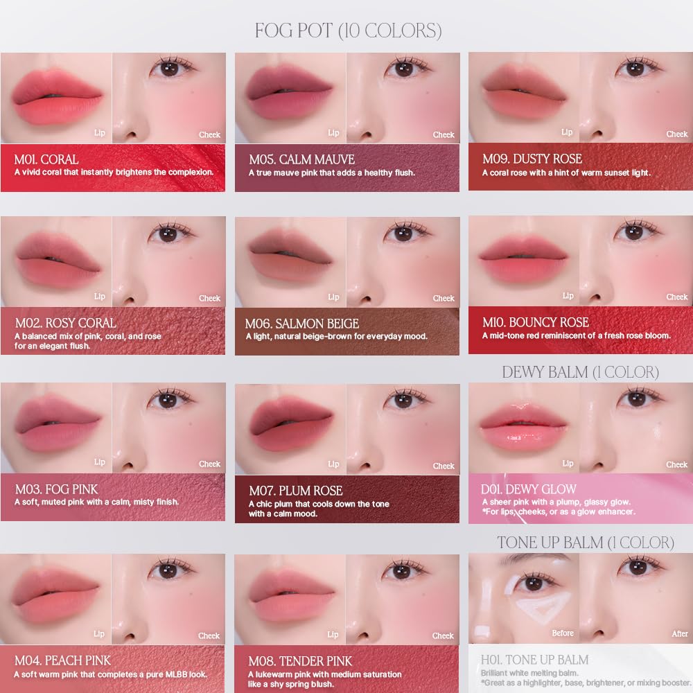 Heart Percent Dote On Mood Custom Lip & Cheek Single, Soft Velvety Tinted Balm Matte (Fog Pot) Air-Fit Mist Textures Multi-use Blush & Lip Tint 4.7g, M07. Plum Rose