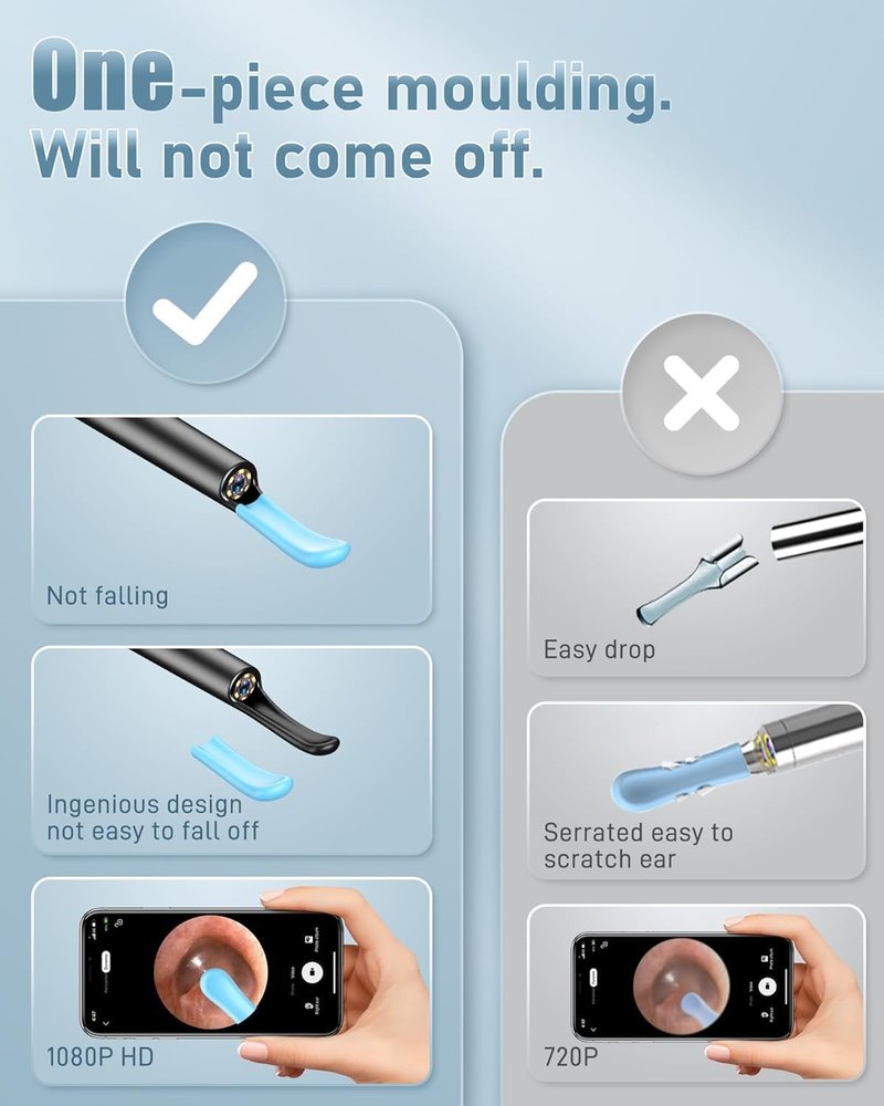 Ear Wax Removal Tool Camera - Ear Cleaner with Camera,1080P Otoscope, Ear Cleaning Tool with 4 Ear Spoon, Ear Camera for iPhone & Android Phones - Blue