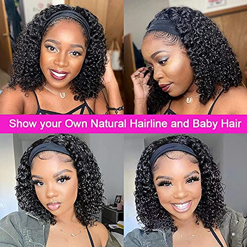Black 10 Inch Curly Headband Wig Human Hair Glueless for Black Women