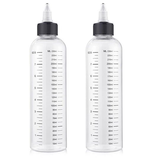 BESARME 2 Pack Applicator Bottle for Hair, 8.5 Ounce Hair Oil Applicator Plastic Squeeze Bottle Root Hair Dye Bottle Twist-On Top Tip Cap with Clear Graduated Scale