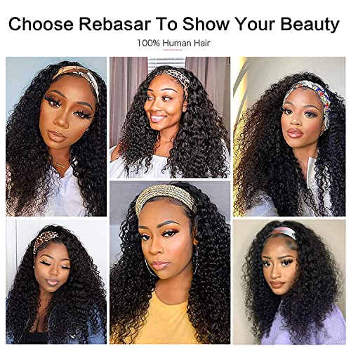 Black 10 Inch Curly Headband Wig Human Hair Glueless for Black Women
