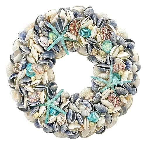 Nautical Seashell Wreath 18-Inch Blue Coastal Beach Home Decor