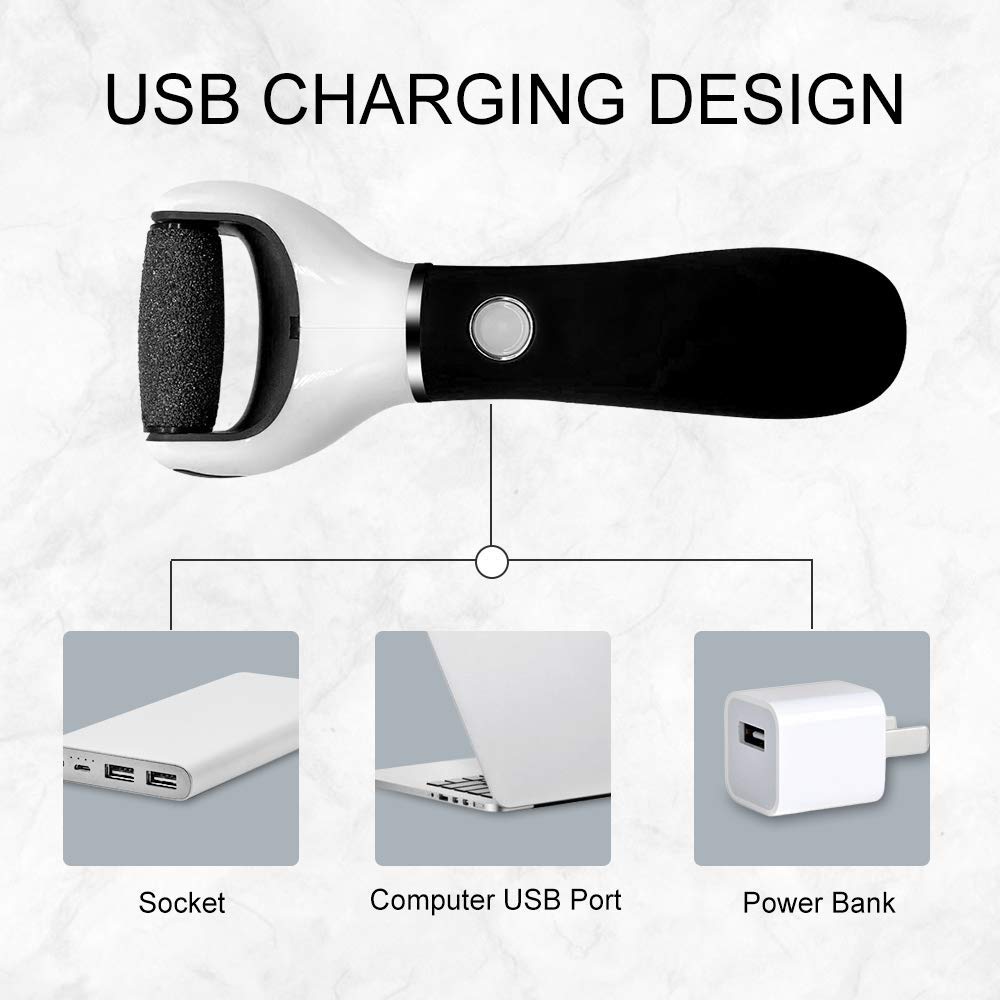 BOMPOW Electric Foot File Hard Skin Remover Pedicure Tools Electronic Callus kit for Cracked Heels and Dead Skin with 2 Roller Heads, Black