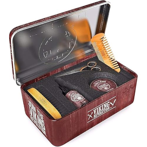 Viking Revolution Ultimate Grooming Kit for Men - Boar Brush, Wood Comb, Sandalwood Balm & Oil, Scissors for Beard & Mustache (Pack of 2)