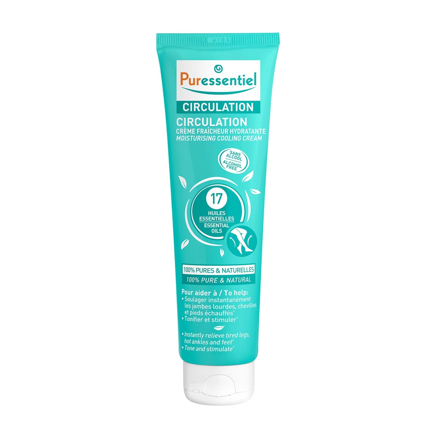 Puressentiel Circulation Moisturizing Cooling Cream - 100% Pure And Natural Oils - Alcohol Free - Supports Circulation - Provides Instant, Lasting Relief For Tired Legs, Ankles And Feet - 3.4 oz