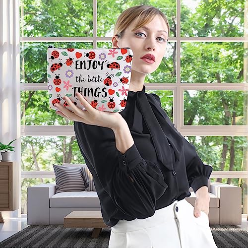 WCGXKO Ladybug Lover Gift Ladybug Party Favors Enjoy the Little Things Zipper Pouch Makeup Bag (LITTLE THINGS)